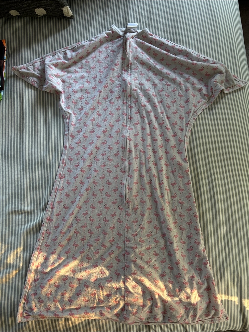 Zip-Front Baby Sleep Sack in White with Pink Flamingo Print